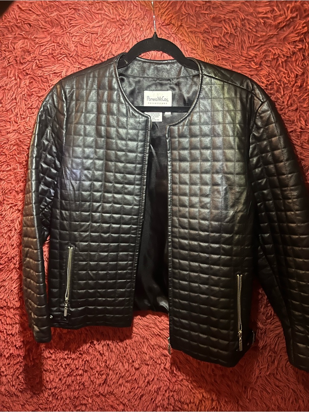 Pamela McCoy Black Quilted Genuine Leather Jacket Size Large New WO Tags